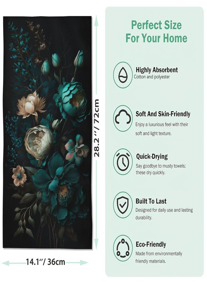 Snowmolle Teal Flowers Hand Towels for Bathroom Set of 2,Floral Bath Towels Art Decorative Soft Bathroom Towels for Kitchen Guest Gym Spa 14x28in - Image 2